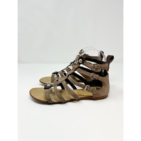 Giuseppe Zanotti Short Ankle Strappy Gladiator Flat Cage Sandals Taupe Tan EU 37 - Picture 5 of 10